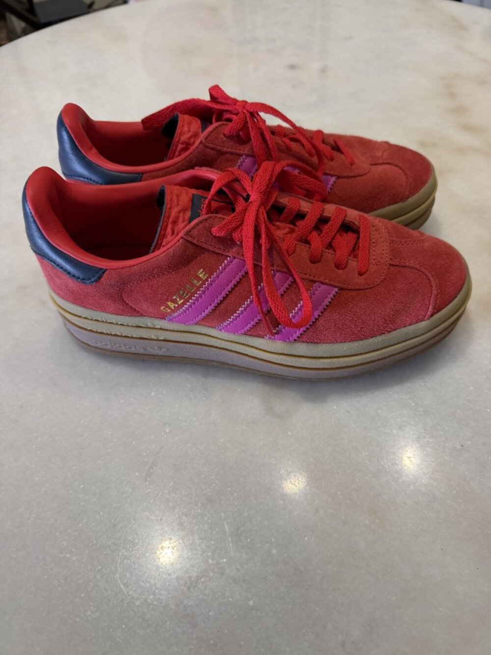 Adidas Gazelle Bold Platform Sneakers Red Pink Suede Gum Sole Women's 7